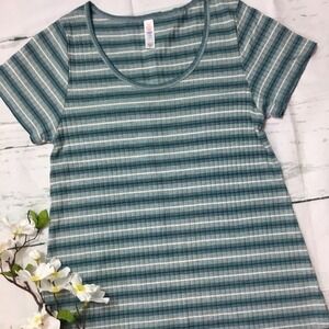 LuLaRoe Classic T Shirt Stripe Ribbed Knit Cool Colors XS Scoop Neck Stretchy